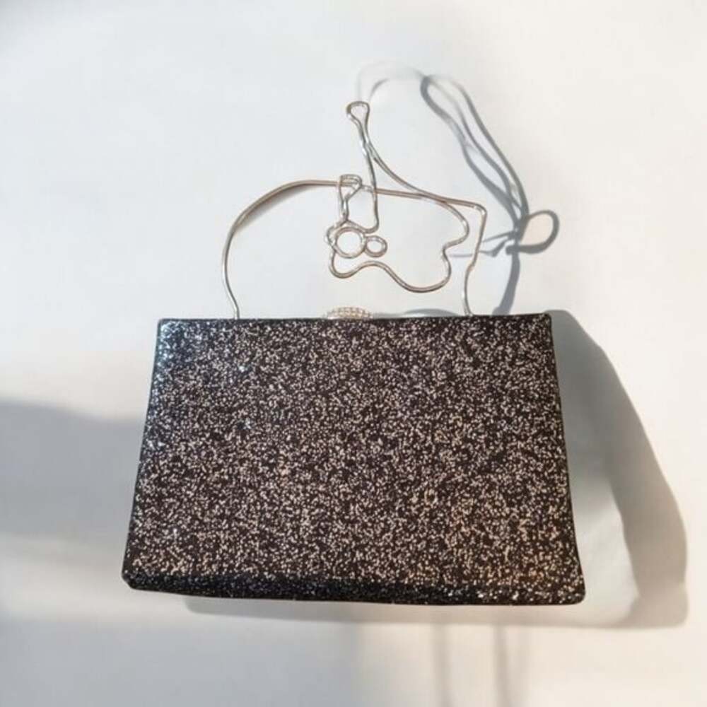 Charming Charlie RSVP Black and Silver Glitter formal evening bag